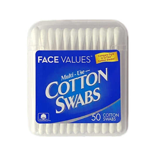 Face Values Cotton Swabs Travel Pack in Plastic Storage Case (50 Pack)